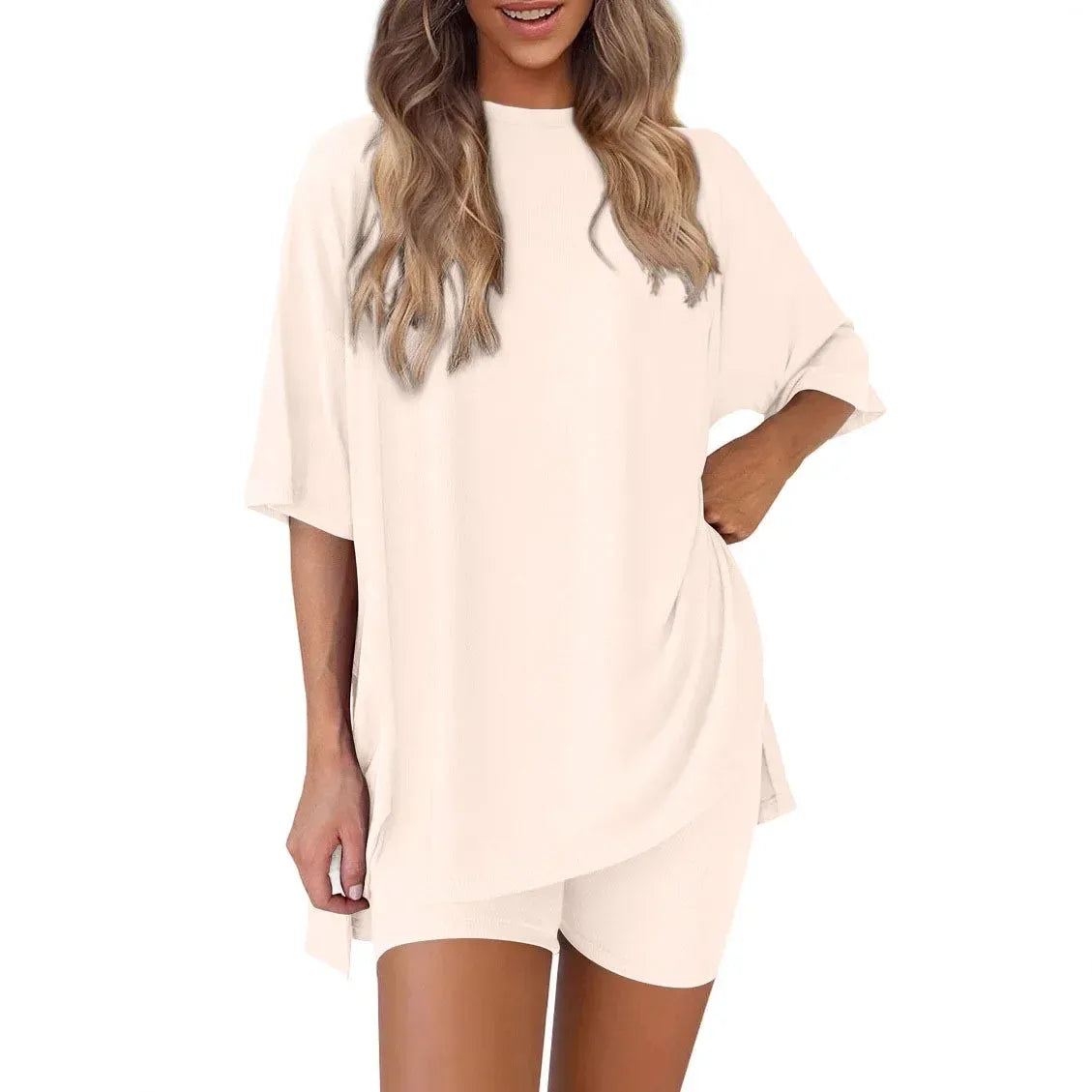 Two-Piece Oversized Casual Tee and Skinny shorts with Pocket