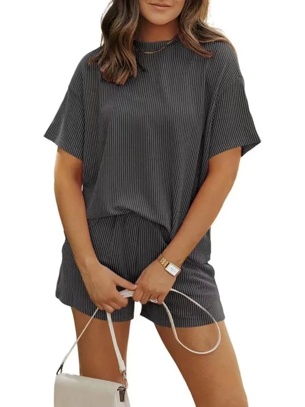Women's 2 Piece Ribbed Textured Shorts Set